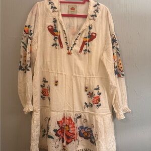 FARM Rio White Midi Dress with Colorful Embroidery